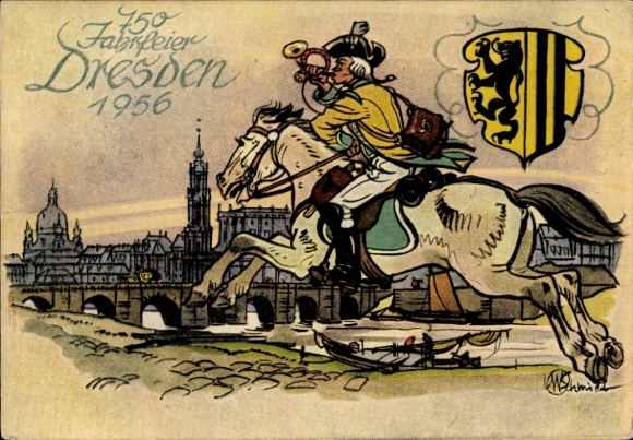 Künstler Ak Schmidt, Dresden, 750 Jahrfeier, Briefmarkenausstellung Sachsenschau, Postillion um 1770