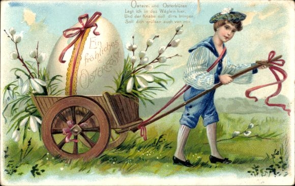 Litho Glückwunsch Ostern, Osterei, Weidenkätzchen