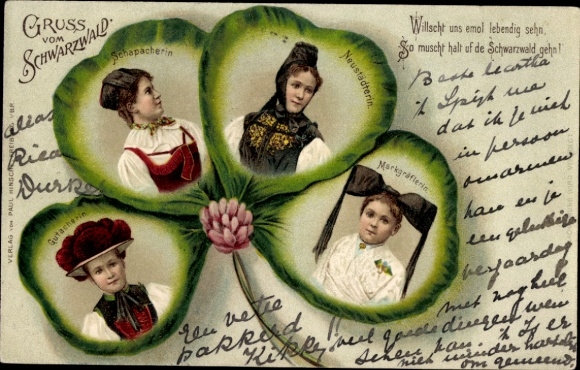 Kleeblatt Litho Trachten Schwarzwald, Gutacherin, Schapacherin, Neustädterin, Markgräflerin