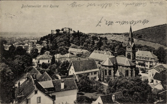 Ak Badenweiler im Schwarzwald, Badenweiler mit Ruine, Kirche, Häuser, Landschaft