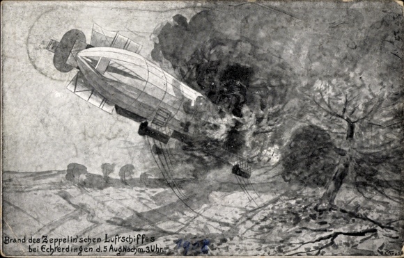 Künstler Ak Echterdingen, Brand des Zeppelin'schen Luftschiffes