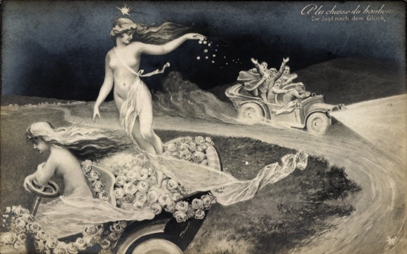 Ak Jagd nach dem Glück, Frauen, Automobil