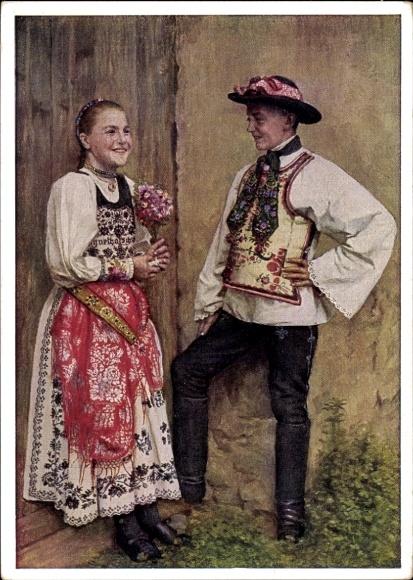 Künstler Ak Retzlaff, Hans, Bauernkinder aus Urwegen im Sonntagsstaat, Siebenbürgisch-sächs. Tracht