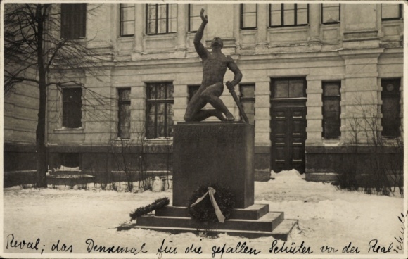 Ak Tallinn Reval Estland, Denkmal für die gefallenen Schüler, Winter