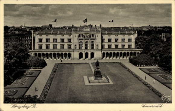 Ak Kaliningrad Königsberg Ostpreußen, Universität, Denkmal, Fahnenschmuck