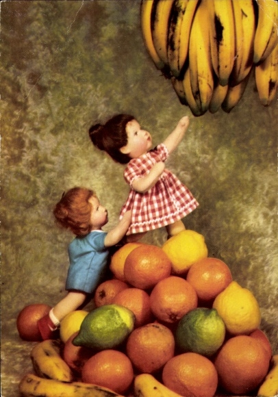 Ak Käthe Kruse Puppen, Früchte