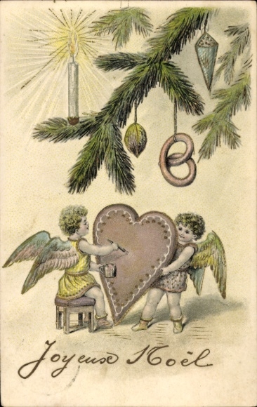 Ak Frohe Weihnachten, Engel, Herz, Tannenzweig
