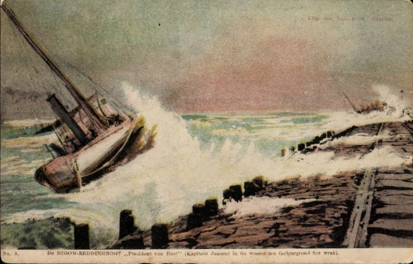 Ak Stoom reddingboot President van Heel in de woest zee