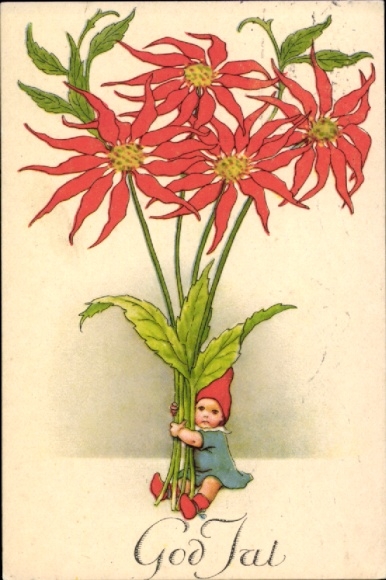 Künstler Ak Nyström, Jenny, Frohe Weihnachten, Kind mit Zwergenmütze, Weihnachtssterne