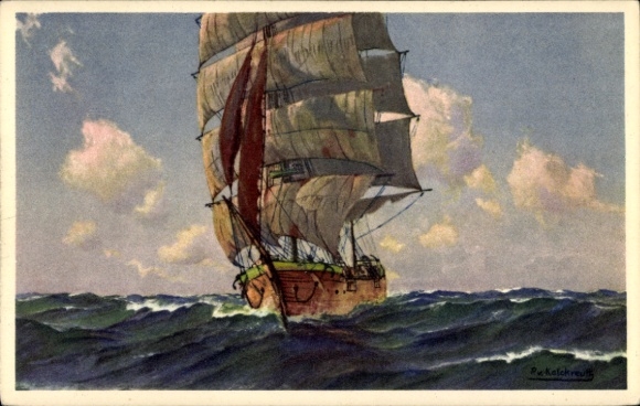 Künstler Ak Segelschiff auf See
