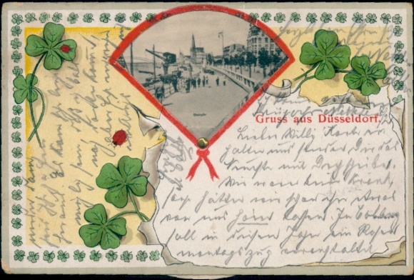 Mechanische Ak Düsseldorf am Rhein, Rheinufer, Teilansichten, Drehscheibe, Kleeblätter