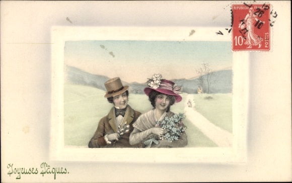 Präge Ak Glückwunsch Ostern, Liebespaar