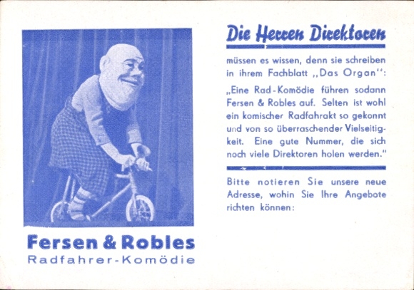 Ak Werbung, Fersen & Robles, Radfahrer-Komödie