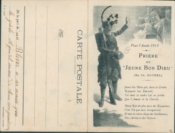 Klapp Ak Prière au Jeune Bon Dieu, Th. Botrel, Für das Jahr 1915, französische Soldaten