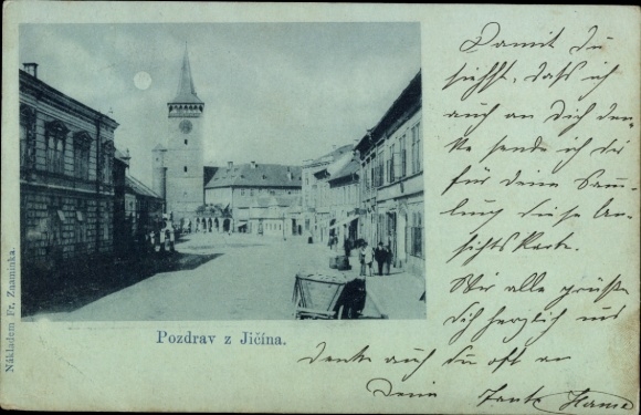 Mondschein Ak Jičín Jitschin Region Königgrätz, Straßenpartie
