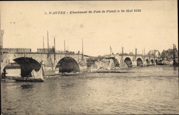 Ak Nantes Loire Atlantique, Pont de Pirmil, Einsturz 1924