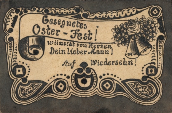 Passepartout Ak Glückwunsch Ostern, Glocken, Blumen