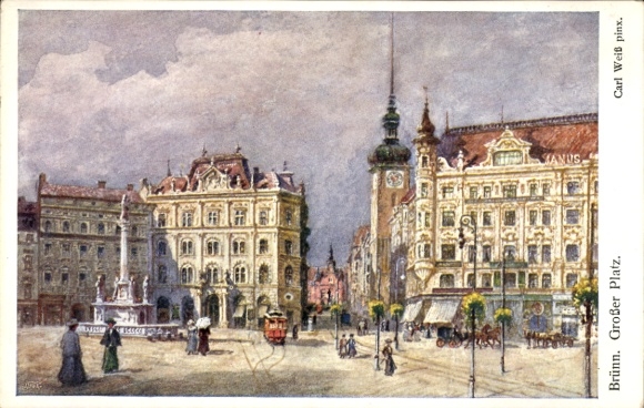 Künstler Ak Weiß, Carl, Brno Brünn Südmähren, Großer Platz, Denkmal, BKWI