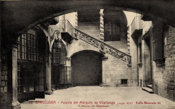 Ak Barcelona Katalonien Spanien, Palacio del Marquès de Vilallonga,  Innenhof, Treppe