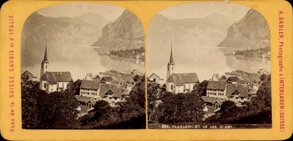 Stereo Foto Flüelen Kanton Uri Schweiz, Gesamtansicht, Lac d'Uri