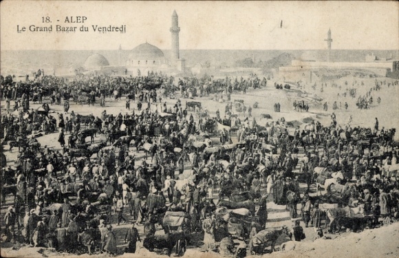 Ak Aleppo Syrien, Großer Basar, Menschenmenge, Markt,  Freitag