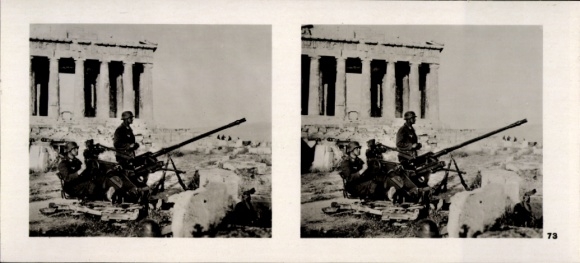 Stereo Raumbild Foto Fliegen und Siegen Nr. 73, Flak auf der Akropolis