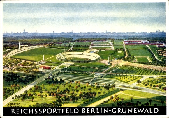 Künstler Ak Berlin Wilmersdorf Grunewald, Reichssportfeld, Olympische Spiele 1936