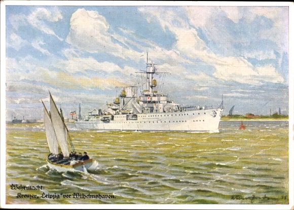 Künstler Ak Zeeden, W., Deutsches Kriegsschiff, Kreuzer Leipzig, Vor Wilhelmshaven, Kriegsmarine