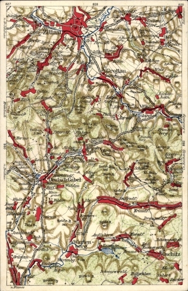 Landkarten Ak Zittau in Sachsen, Grottau, Deutsch-Gabel, Oschitz