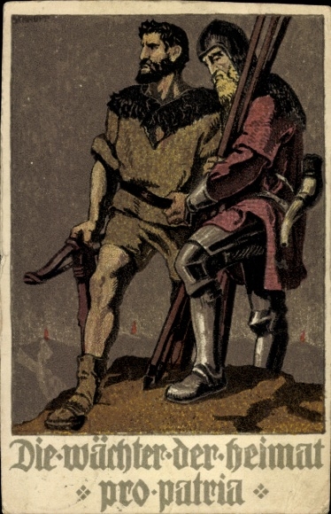 Ganzsachen Künstler Ak Schweizer Bundesfeier 1910, Die Wächter der Heimat, Pro Patria, Tell
