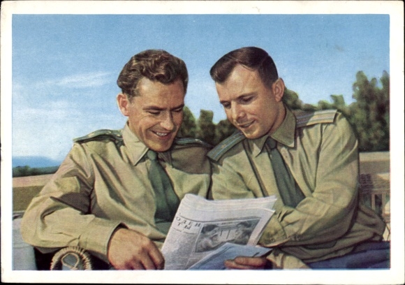 Ganzsachen Ak Russland, Kosmonaut German Stepanowitsch Titow, Juri Gagarin