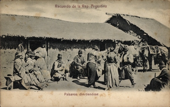 Ak Argentinien, Bailando el gato, Tanz vor einer Hütte