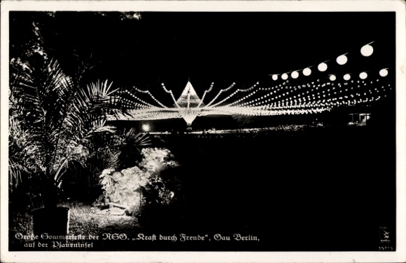 Ak Berlin Zehlendorf Wannsee, Pfaueninsel, Große Sommerfeste KDF, Nachtbeleuchtung
