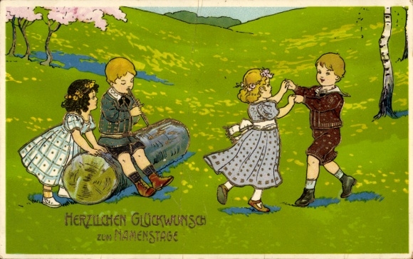 Ak Glückwunsch Namenstag, spielende Kinder