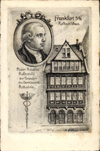Judaika Ak Frankfurt am Main, Rothschildhaus, Börnestraße 26, Gründer Maier Amschel Rothschild