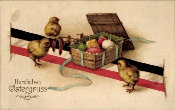 Ak Glückwunsch Ostern, Küken, Ostereier, Patriotik
