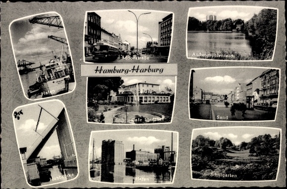 Ak Hamburg Harburg, Hafen, Café Lindner, Sand, Schulgarten