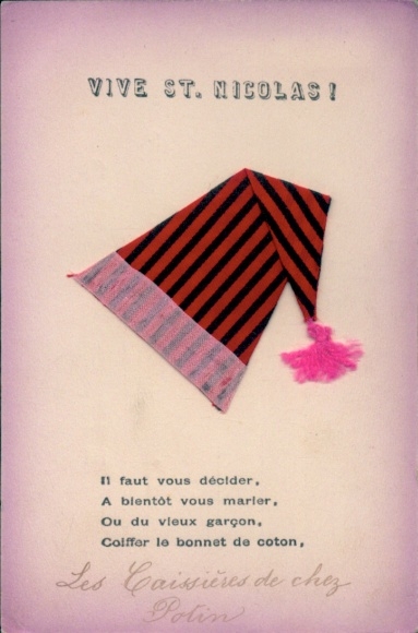 Stoff Ak Mütze, Vive St Nicolas