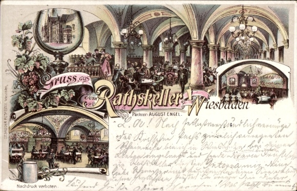 Litho Wiesbaden in Hessen, Gasthaus Ratskeller, Innenansicht