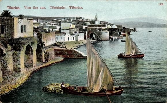 Ak Tiberias Israel,  Seeansicht, Boote, Stadtansicht