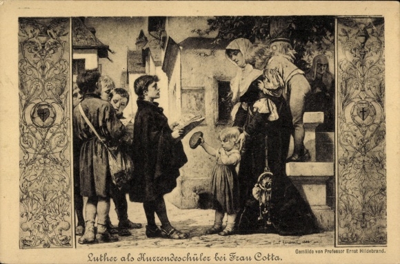 Künstler Ak Hildebrand, Ernst, Luther als Kurrendeschüler bei Frau Cotta