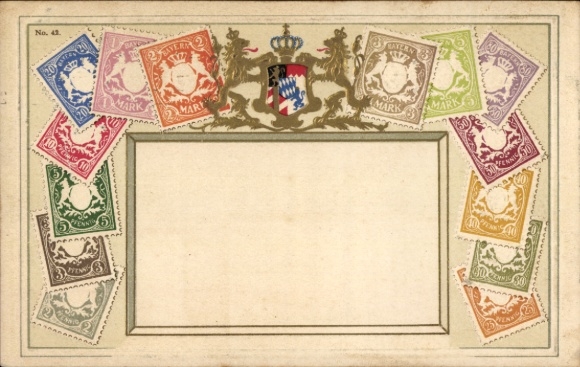 Präge Wappen Briefmarken Passepartout Ak Bayern, 2 Mark, 3 Mark, 3 Pfennig