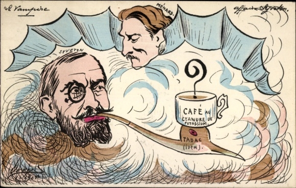 Künstler Ak Orens, Dreyfus, Karikatur, Pfeife, Kaffee