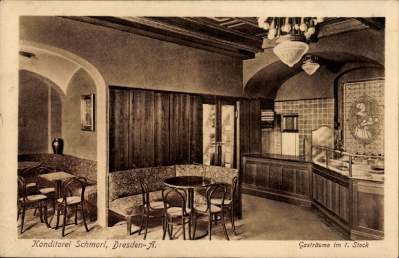 Ak Dresden Altstadt, Konditorei Schmorl, Gasträume im 1. Stock