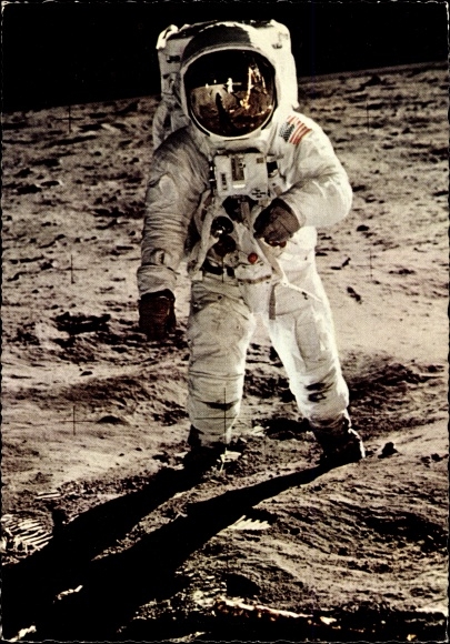 Ak US Astronaut Edwin Aldrin, Mondlandung 21. Juli 1969, Erste Gehversuche, Landefähre Eagle