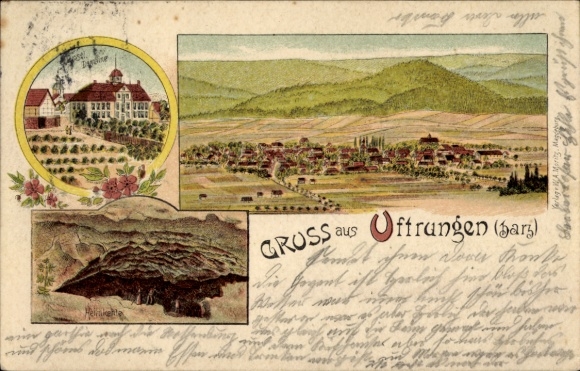 Litho Uftrungen im Harz, Höhle Heimkehle, Gesamtansicht