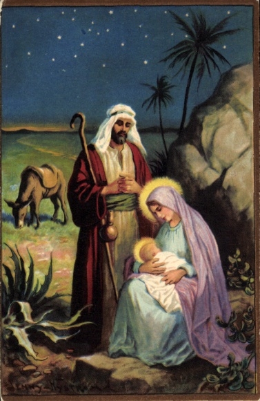 Künstler Ak Nyström, Jenny, Frohe Weihnachten, Maria und Josef mit Jesuskind, Esel