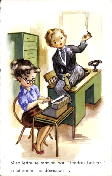 Ak Kinder im Büro, Büroarbeit, Schreibmaschine, Rauchender Junge