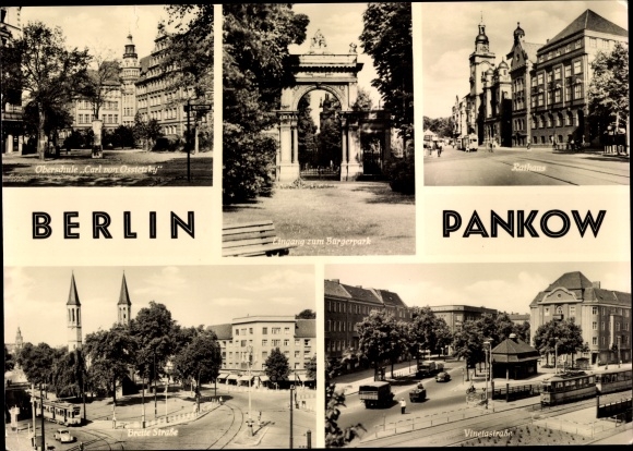 Ak Berlin Pankow, Bürgerpark, Oberschule Carl von Ossietzky, Breite Straße, Vinetastraße, Rathaus