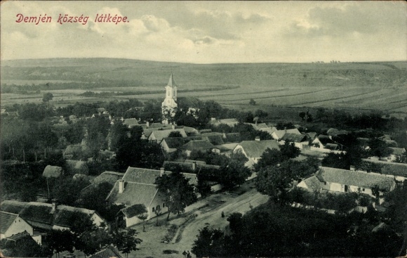 Ak Demjén Ungarn, Panoramaansicht von Ortschaft und Umgebung